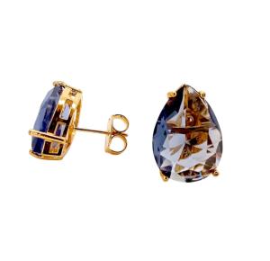 BRINCO FOLHEADO GOTA PEDRA ZIRCONIA LILAS FOLHEADO A OURO 18K - 1,4 CM