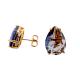 BRINCO FOLHEADO GOTA PEDRA ZIRCONIA LILAS FOLHEADO A OURO 18K - 1,4 CM