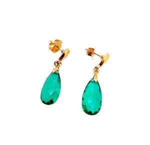 BRINCO COM PINGENTE PEDRA VERDE FOLHEADO A OURO 18K - 3,5CM