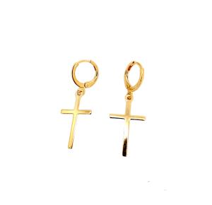 ARGOLA PINGENTE CRUZ FOLHEADO A OURO 18K - 3,4CM