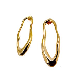 BRINCO OVAL FORM FOLHEADO A OURO 18K - 5,8CM