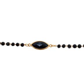 PULSEIRA PEDRAS COLOR PRETA FOLHEADA A OURO 18K - 18CM