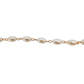 PULSEIRA PÉROLAS OVAIS BRANCA FOLHEADO A OURO 18K - 20CM