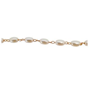 PULSEIRA PÉROLAS OVAIS BRANCA FOLHEADO A OURO 18K - 20CM