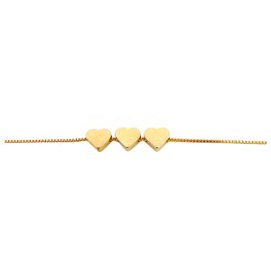 PULSEIRA VENEZIANA 3 CORAÇÔES FOLHEADO A OURO 18K - 21,5CM