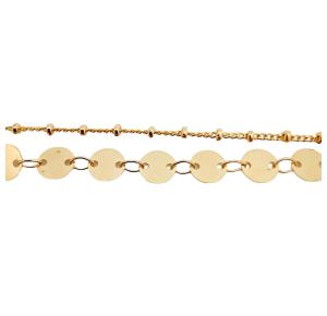 PULSEIRA DUPLA REDONDA FOLHEADA A OURO 18K - 20,5CM