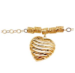 PULSEIRA CORAÇÂO MEDIO FOLHEADO A OURO 18K - 22,5CM