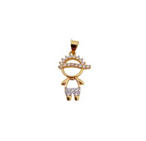 PINGENTE MENINO ZIRC FOLHEADO A OURO 18K - 2,5CM