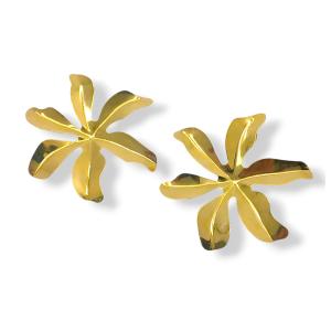 BRINCO FLOR FOLHEADO A OURO 18K -  5,2CM