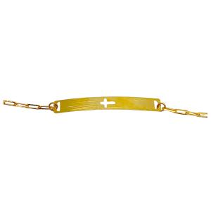 PULSEIRA PLACA CRUZ FOLHEADO A OURO 18K - 15,8CM 