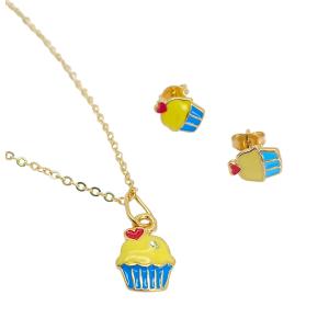 CONJUNTO CUPCAKE FOLHEADO A OURO 18K 