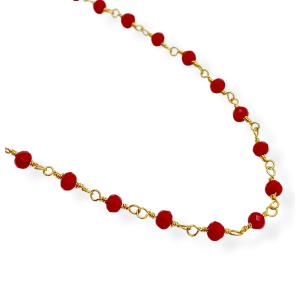 GARGANTILHA BALL RED FOLHEADO A OURO 18K -63CM