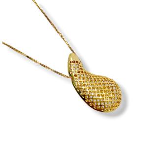 GARGANTILHA GOTA FOLHEADA A OURO 18K - 40CM