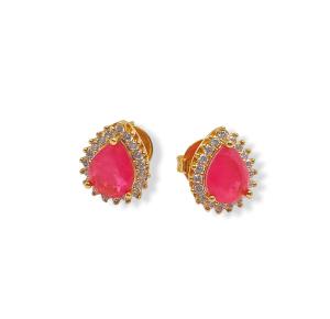 BRINCO CORA ROSA FOLHEADO A OURO 18K - 6MM