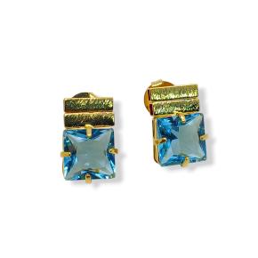 BRINCO QUADRADO BLUE FOLHEADO A OURO 18K - 1,5CM